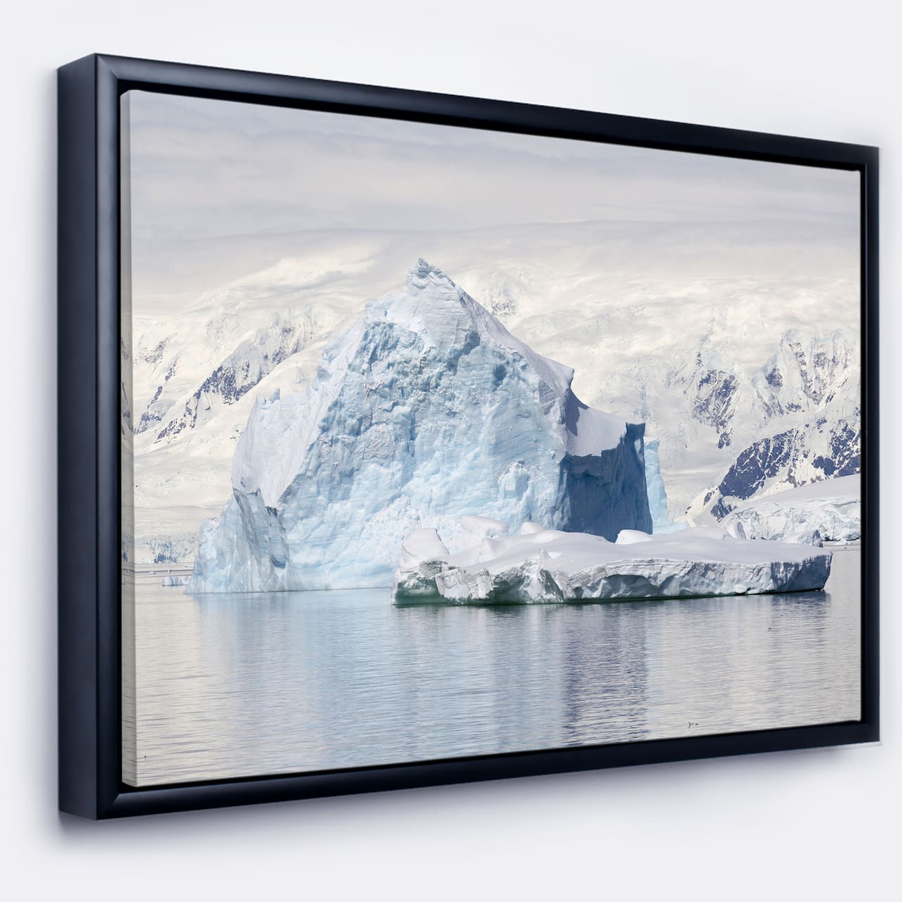 Designart - Antarctica Mountains - Landscape Photo Canvas Art Print in Black Frame